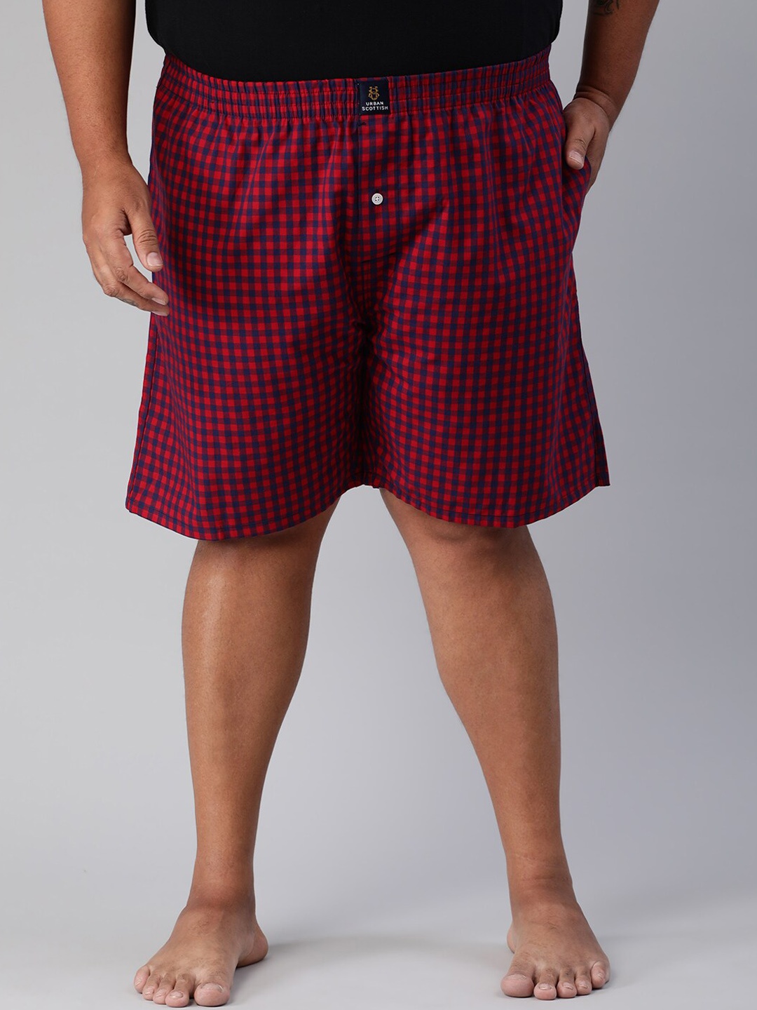 

URBAN SCOTTISH Men Plus Size Checked Pure Cotton Boxer, Red