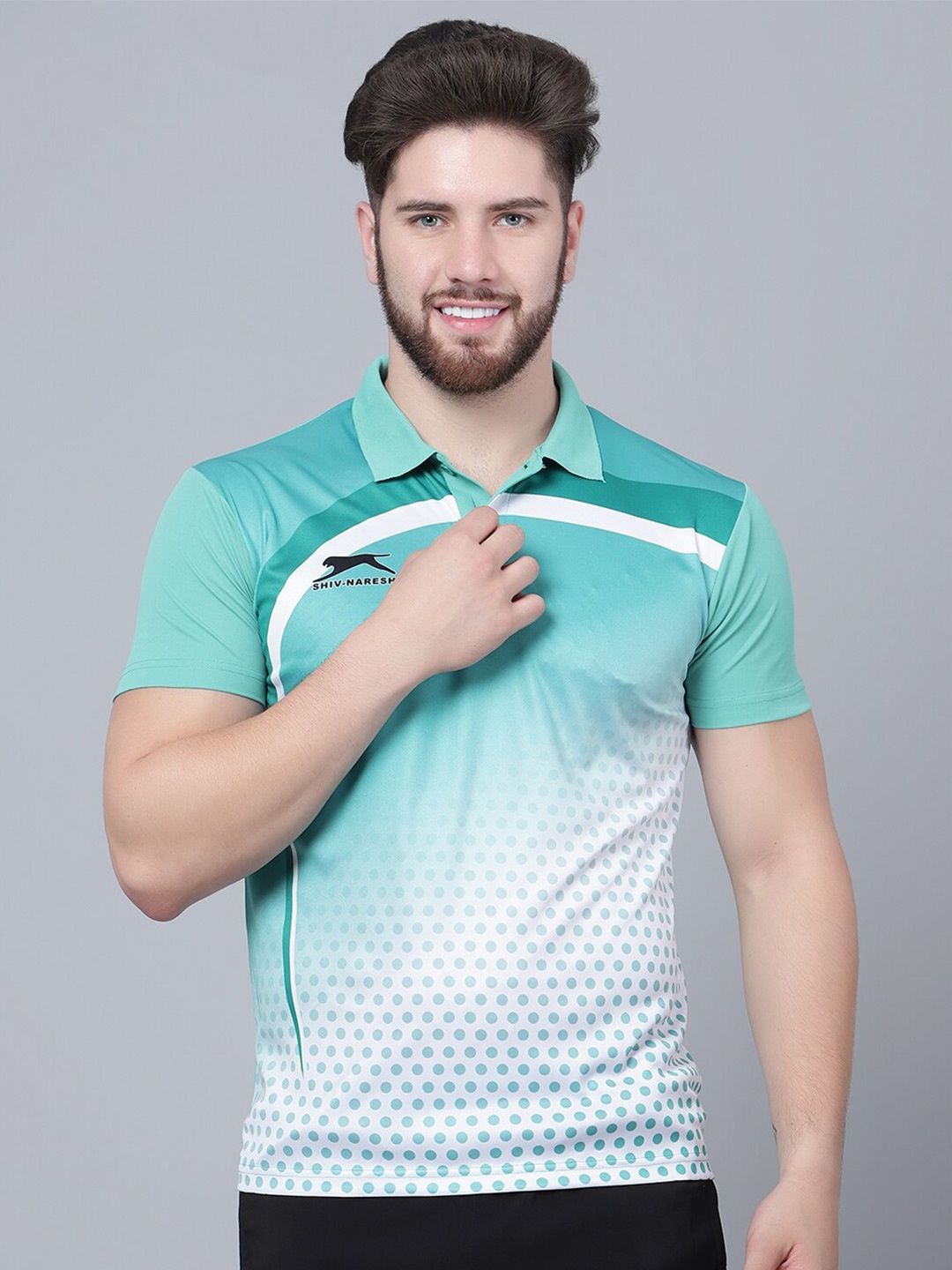 

Shiv Naresh Geometric Printed Polo Collar Sports T-shirt, Sea green