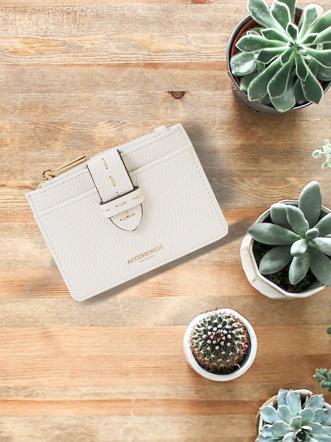 

Accessorize London Faux Leather Buckle Detail Stitched Cardholder, White