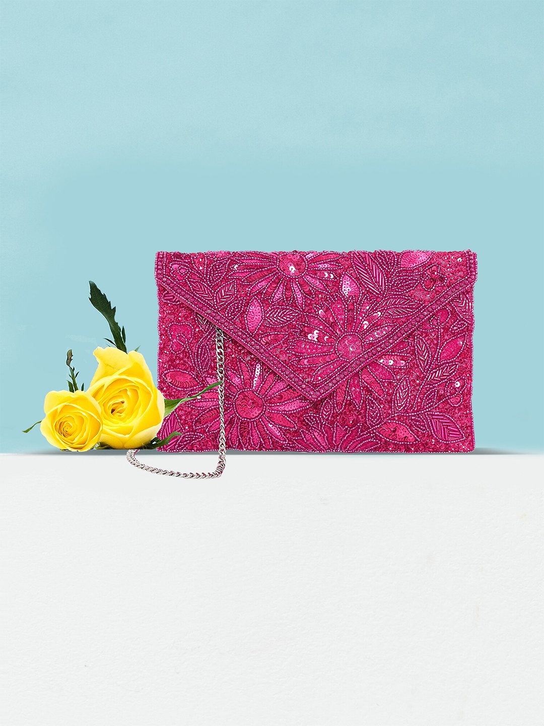 

Accessorize London Women Faux Leather Beaded Pink Tara Clutch Party Bag, Fuchsia