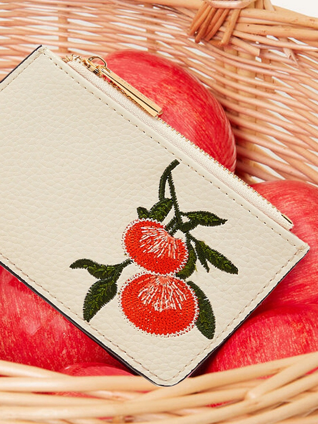

Accessorize London Women Faux Leather Cream Embroidered Fruit Cardholder