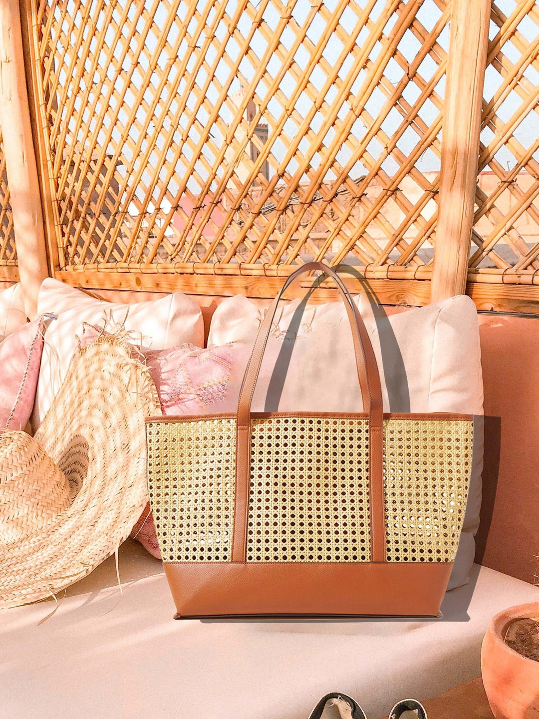 

Accessorize London Faux Leather Textured Structured Rattan Shoulder Bag, Tan