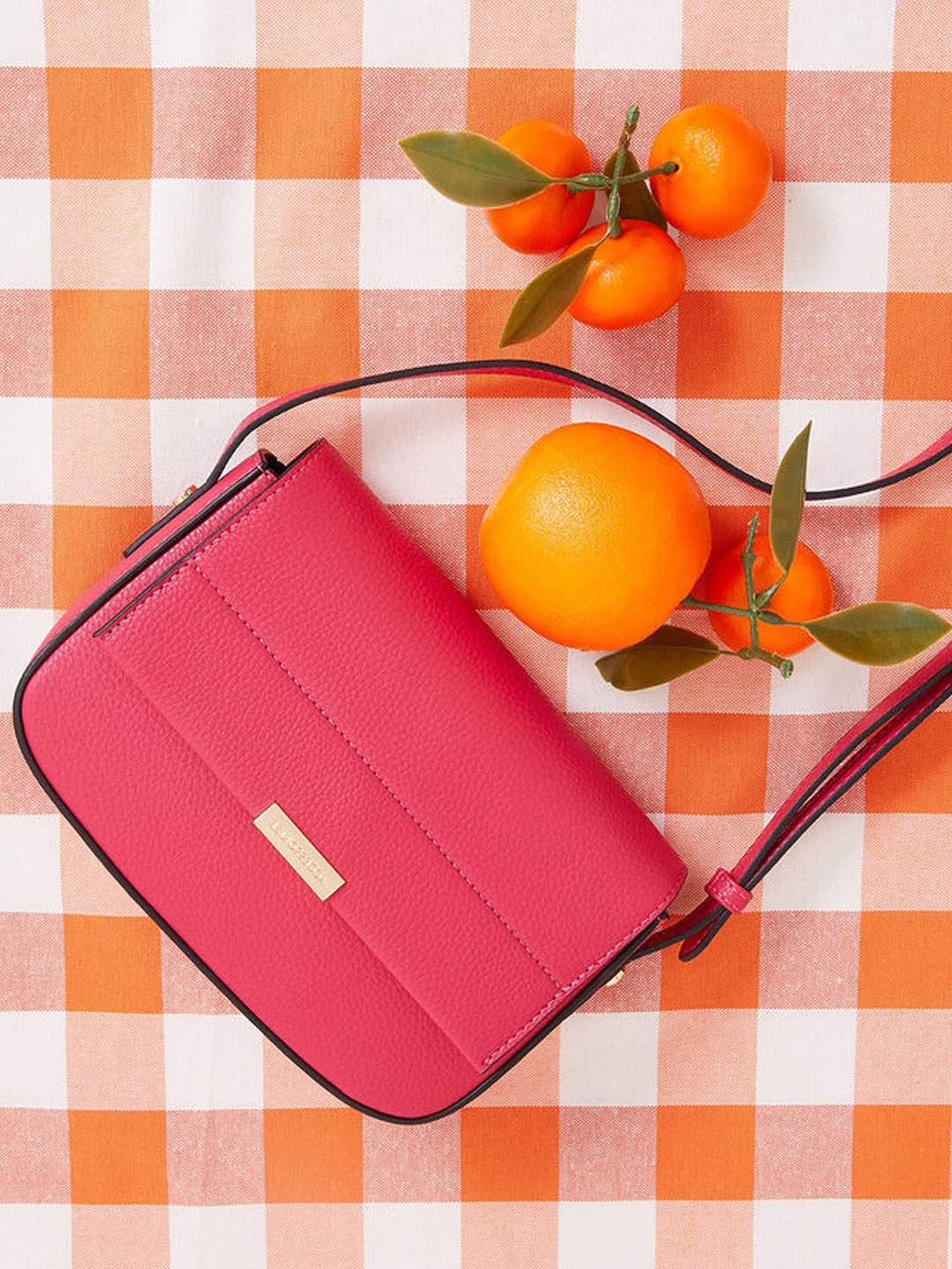 

Accessorize London Faux Leather Textured Structured Straight Flap Saddle Sling Bag, Fuchsia