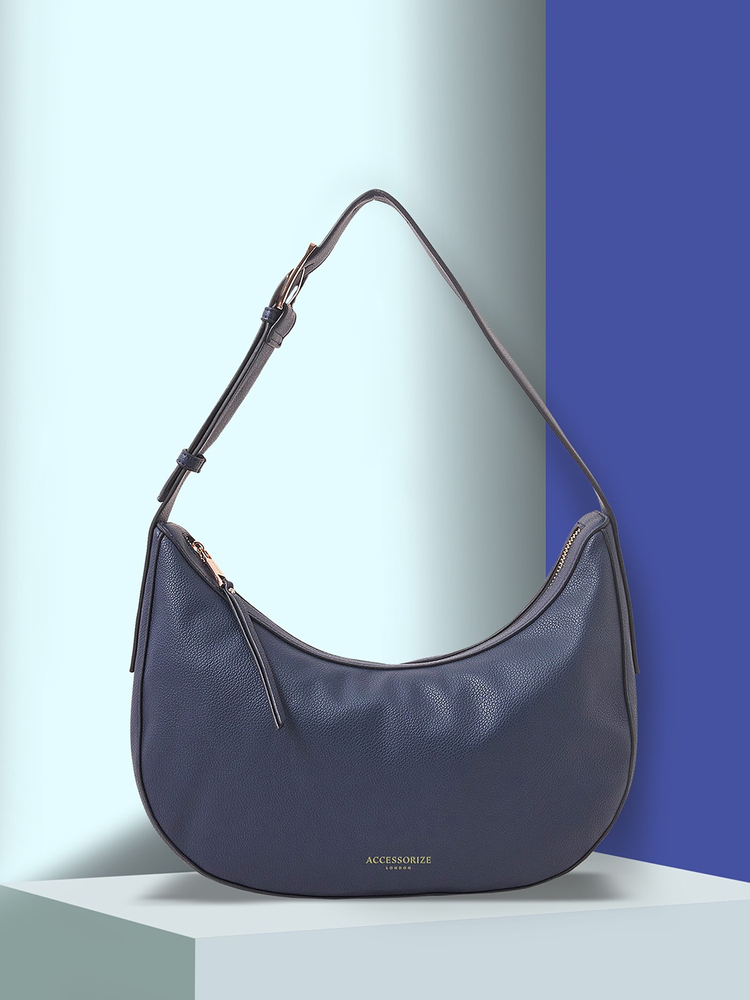 

Accessorize London Faux Leather Textured Half Moon Shoulder Bag, Navy blue