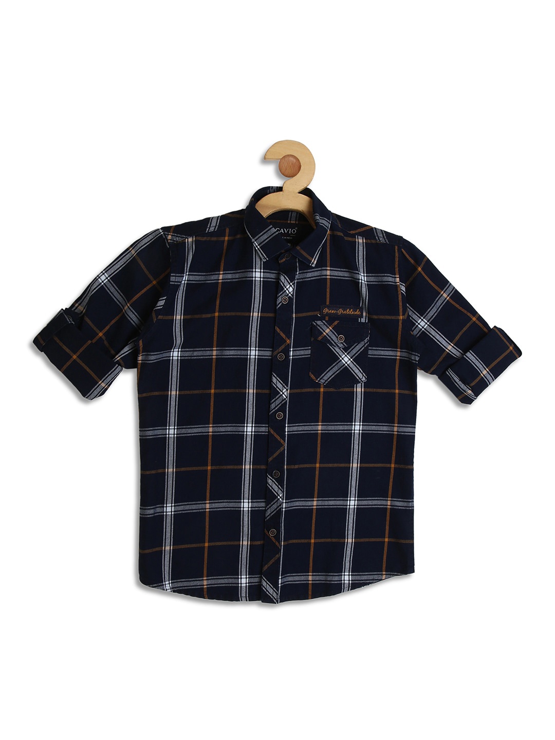 

CAVIO Boys Checked Comfort Spread Collar Cotton Casual Shirt, Black