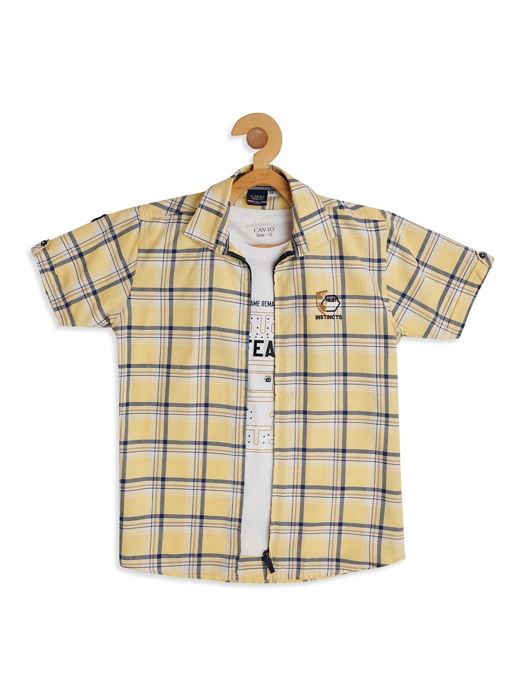 

CAVIO Boys Checked Spread Collar Comfort Cotton Casual Shirt & T-Shirt, Yellow