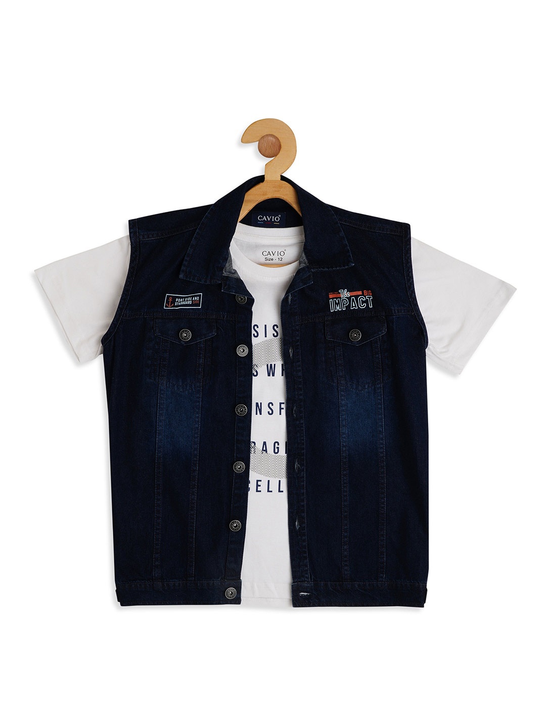 

CAVIO Boys Comfort Fit Sleeveless Casual Shirt With Printed T-shirt, Navy blue