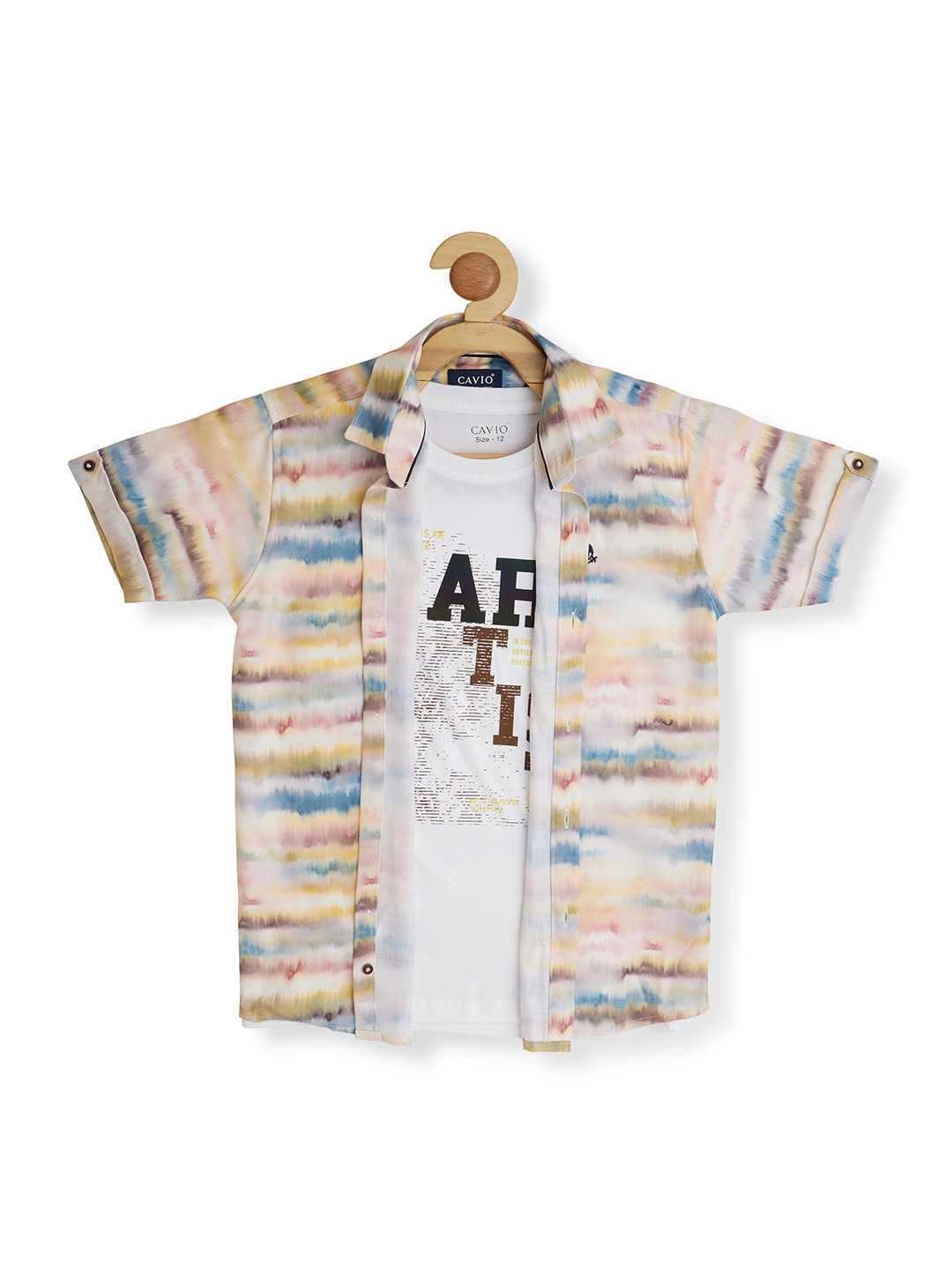 

CAVIO Boys Comfort Fit Abstract Printed Opaque Casual Shirt With Printed T-shirt, Yellow