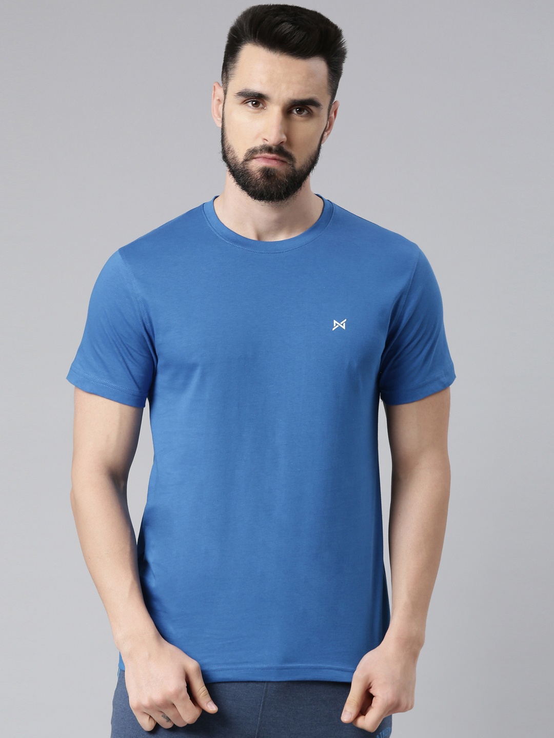 

Force NXT Men Solid Round Neck Super Combed Cotton T-shirt, Blue