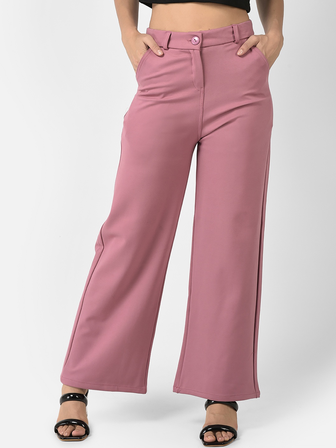 

FNOCKS Women Loose Fit High-Rise Cotton Parallel Trousers, Pink