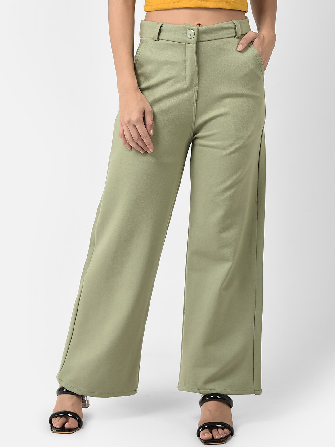 

FNOCKS Women Mid-Rise Cotton Parallel Trouser, Lime green