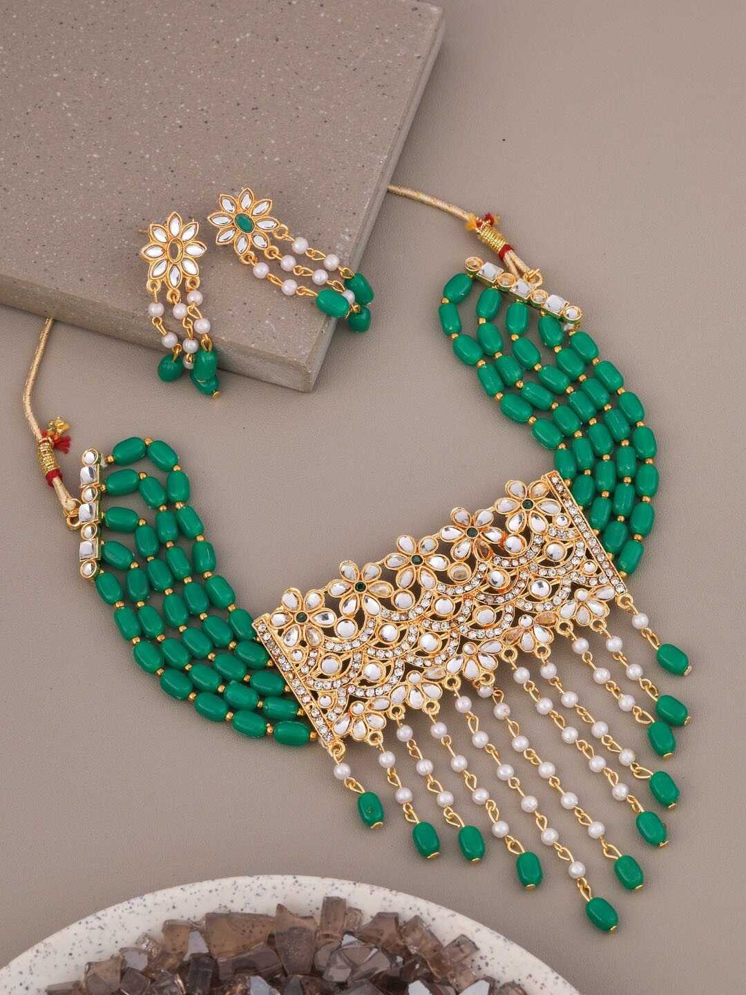 

Vita Bella Gold-Plated Stone-Studded Necklace & Earrings