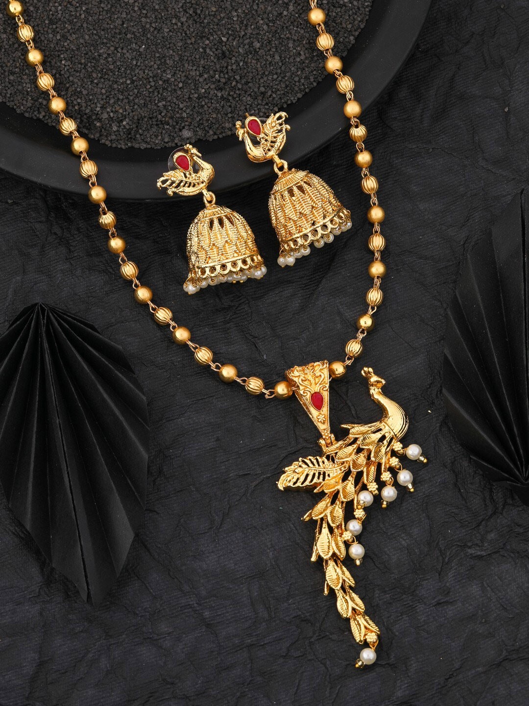 

Vita Bella Gold-Plated Stone Studded Beaded Necklace & Earrings