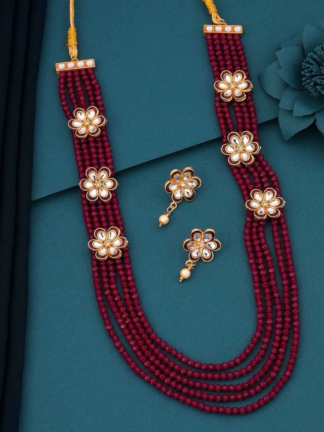 

Vita Bella Gold-Plated Stone-Studded & Beaded Jewellery Set