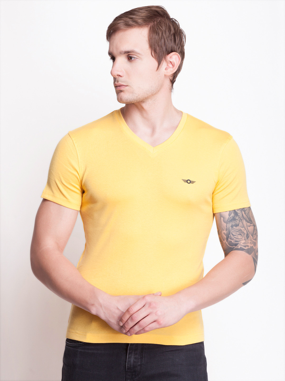 

Force NXT Men Yellow Solid V-Neck T-shirt
