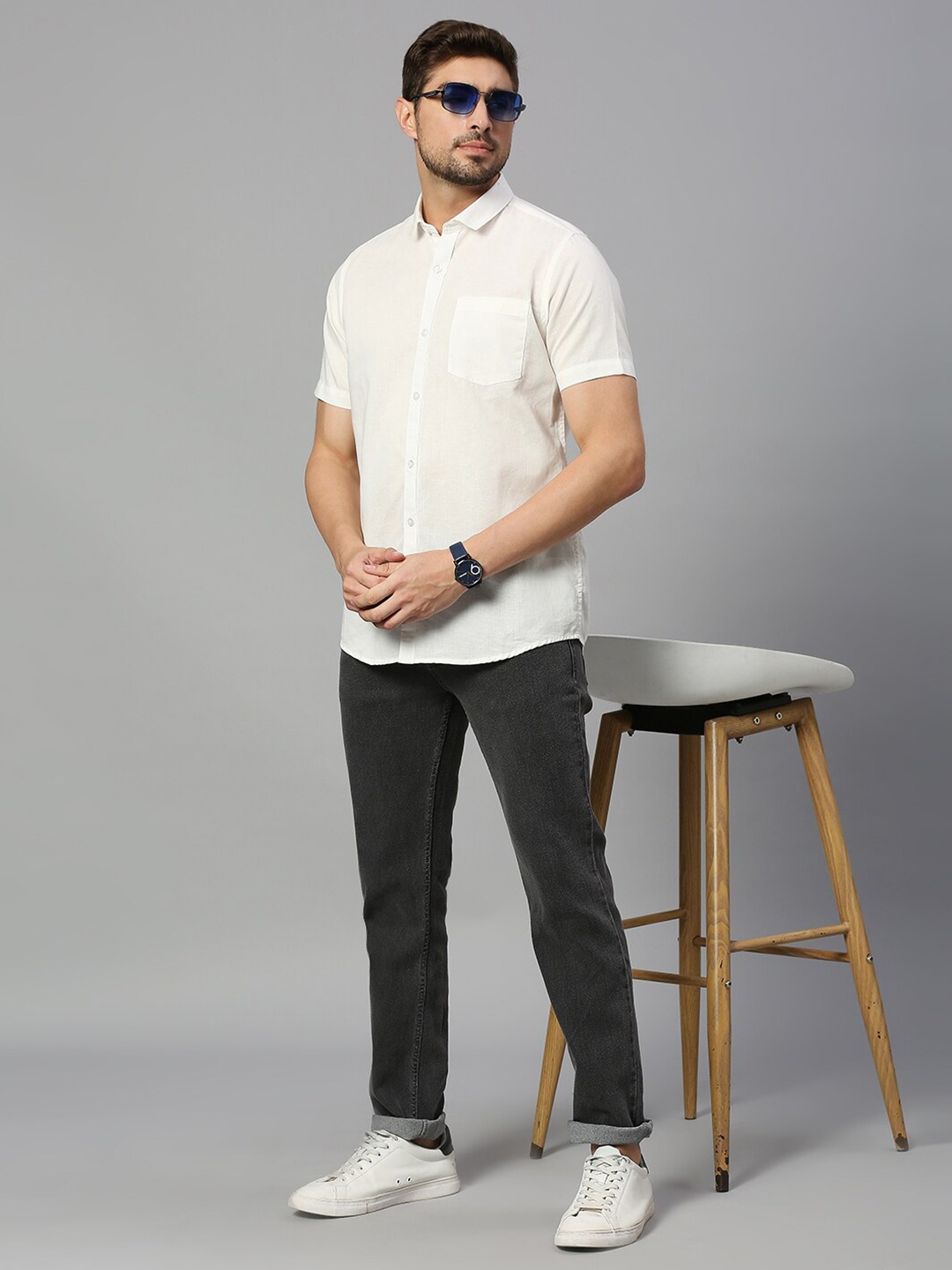 

Mast & Harbour White Classic Slim Fit Cotton Linen Casual Shirt