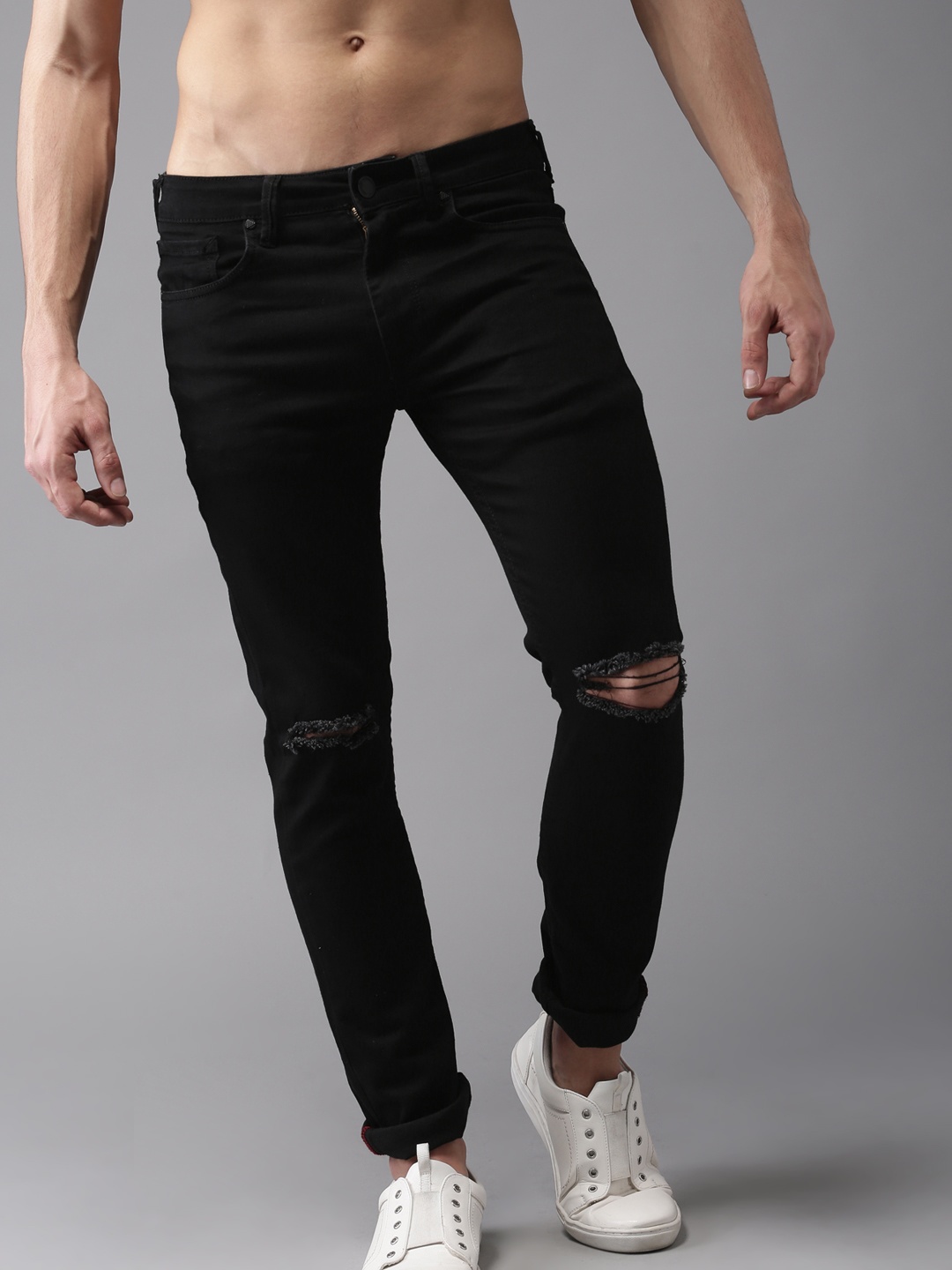 

Moda Rapido Men Black Skinny Fit Mid-Rise Slash Knee Stretchable Jeans