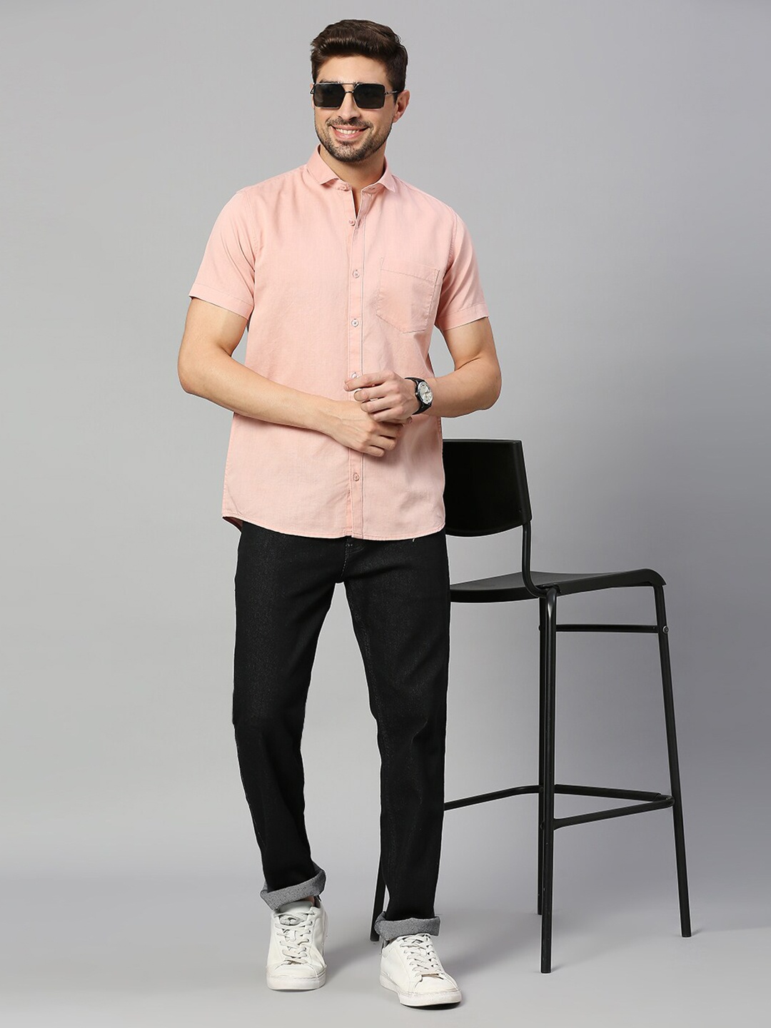 

Mast & Harbour Peach Classic Slim Fit Cotton Linen Casual Shirt