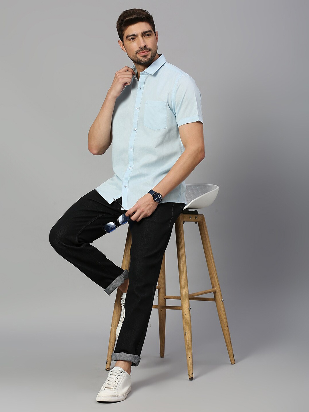 

Mast & Harbour Blue Classic Slim Fit Cotton Linen Casual Shirt, Green