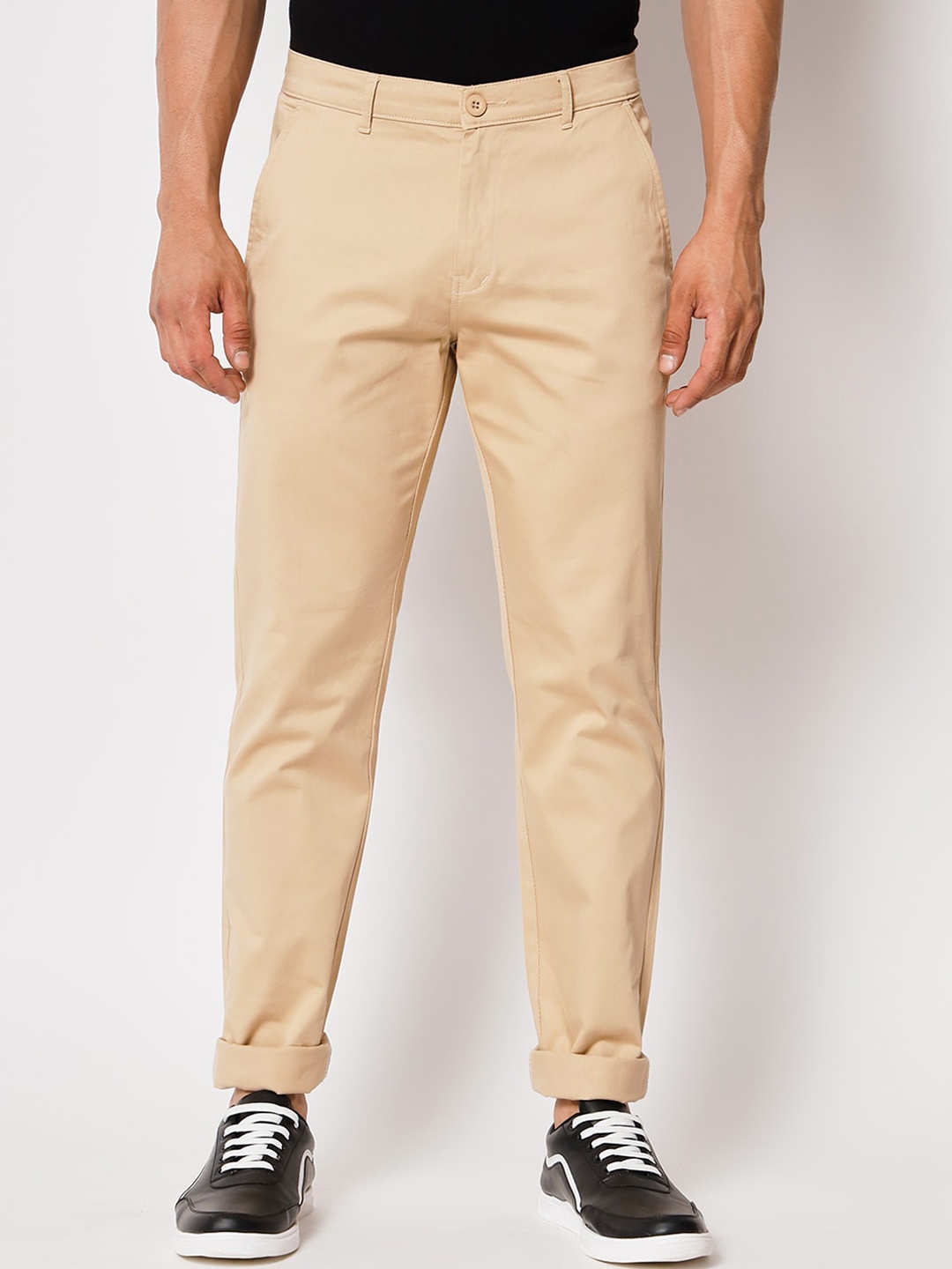 

POP CULTURE Men Mid Rise Cotton Chinos Trousers, Khaki