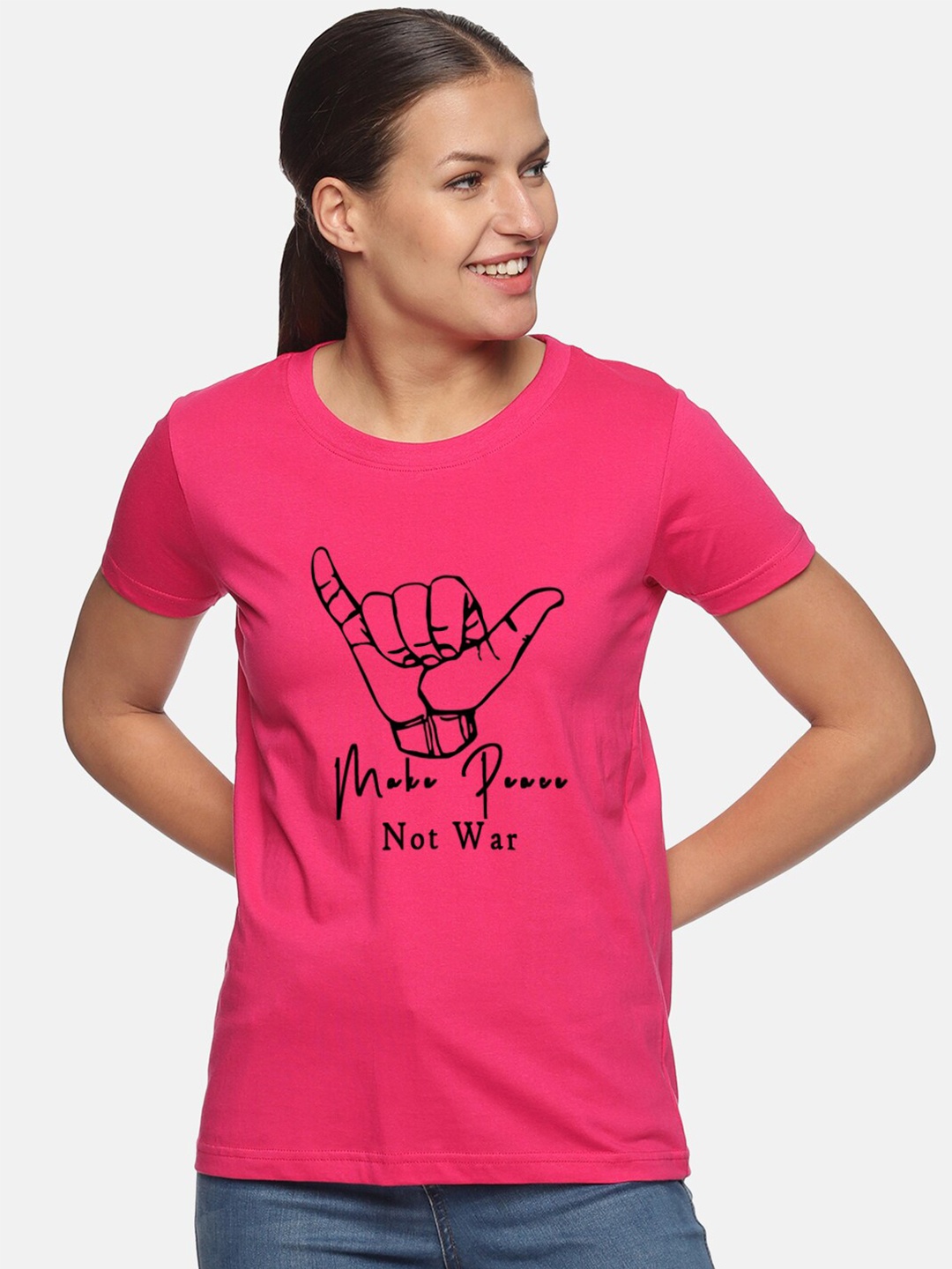 

Trends Tower Typography Printed Casual Cotton T-shirt, Pink