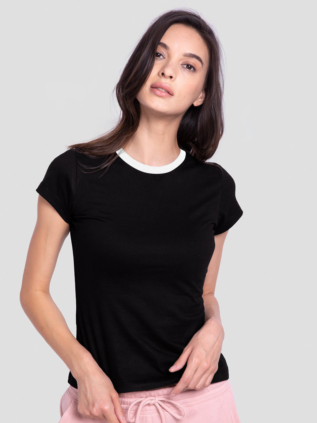 

Trends Tower Round Neck Monochrome Pure Cotton T-shirt, Black