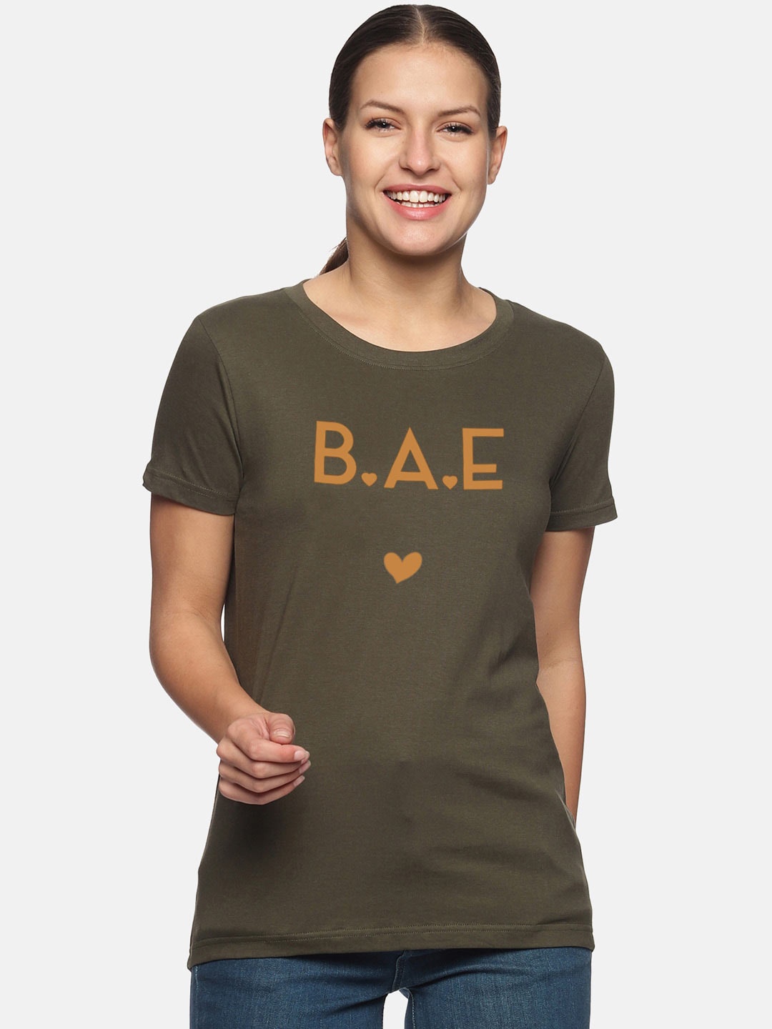 

Trends Tower Typography Printed Round Neck Bio Wash Pure Cotton T-shirt, Olive