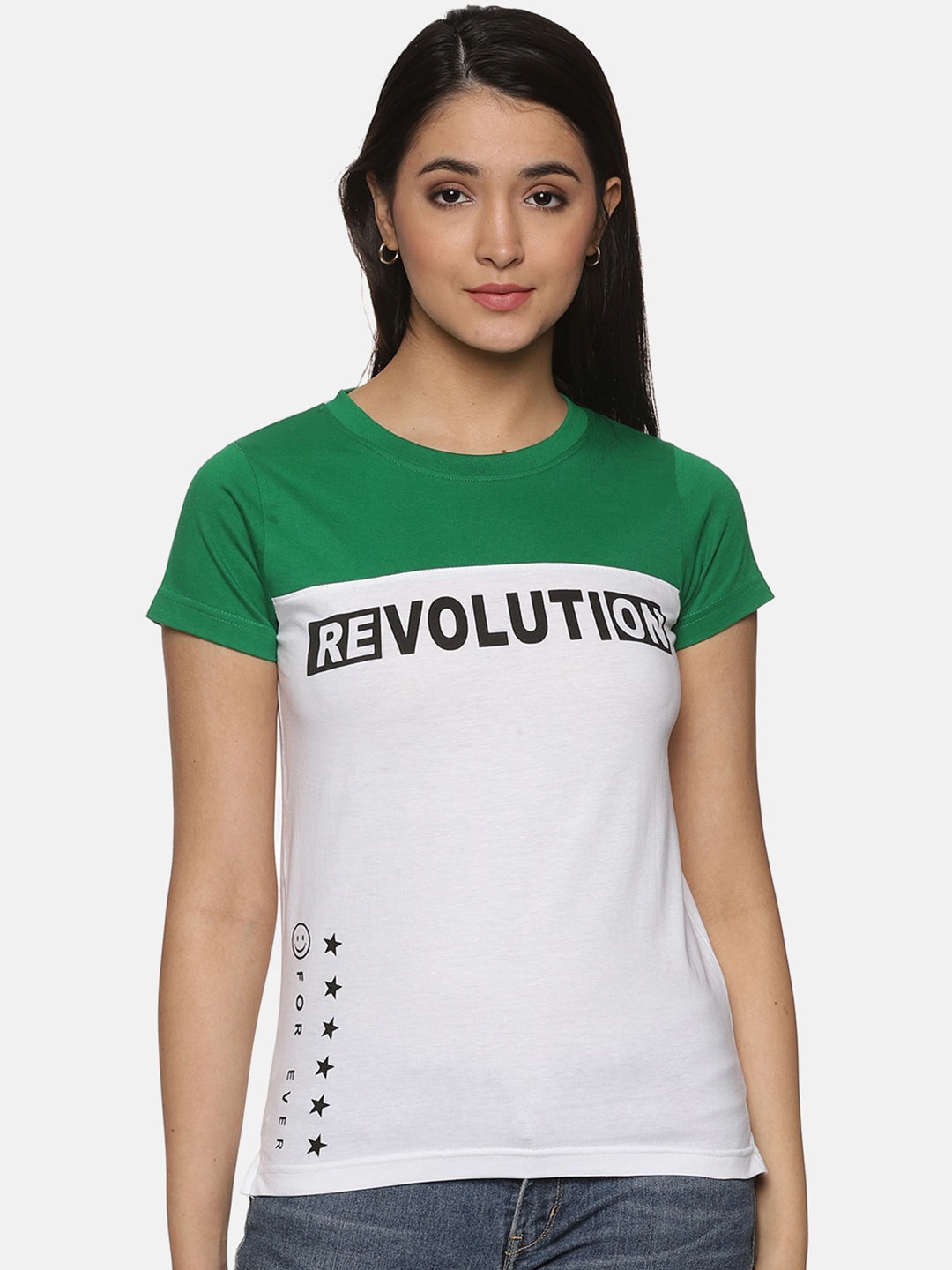 

Trends Tower Colourblocked Typography Printed Pure Cotton T-shirt, Green