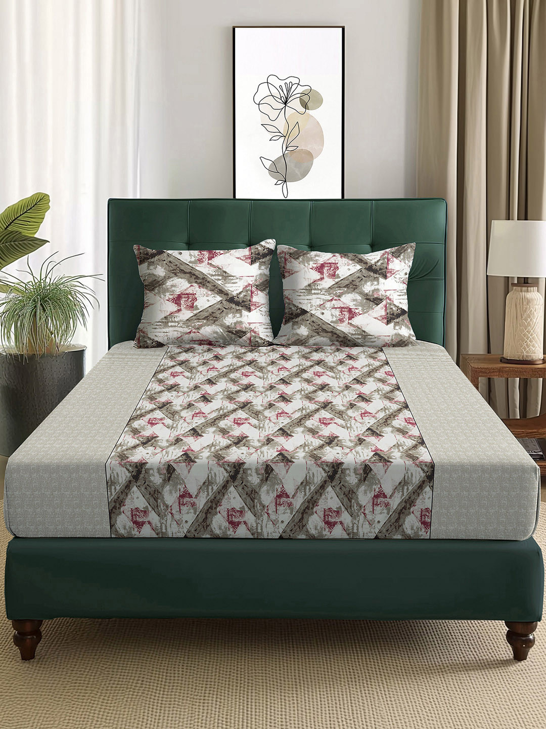Story@home Arena Abstract 160 TC Queen Fine Bedsheet with 2 Pillow Covers-89 x 98 inches