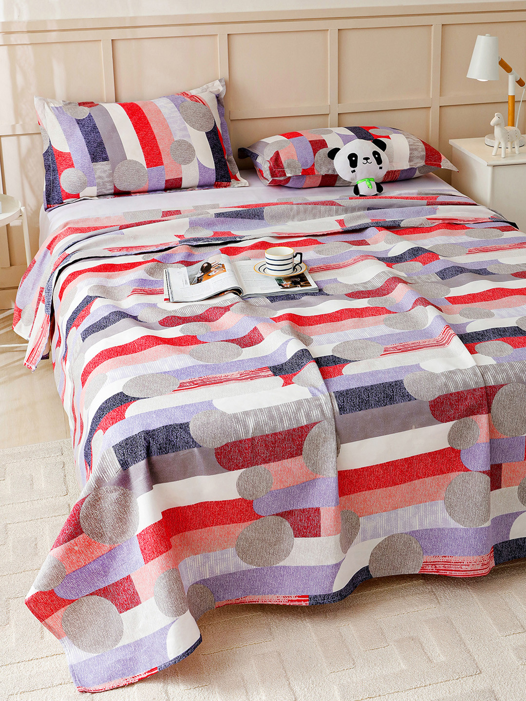 Story@home Arena Grey 160 TC Queen Fine Bedsheet with 2 Pillow Covers-89 x 98 inches