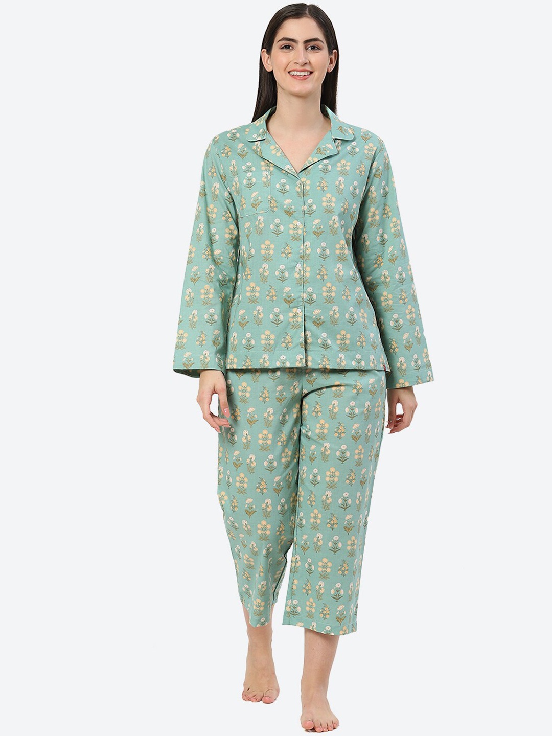 

Biba Floral Printed Pure Cotton Night Suit, Green