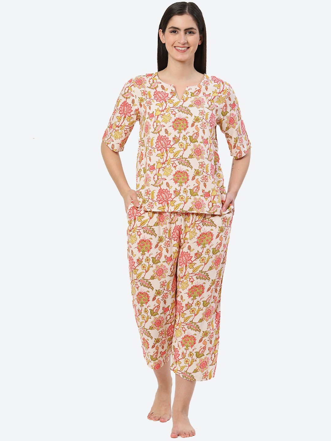 

Biba Floral Printed Night Suit, Off white