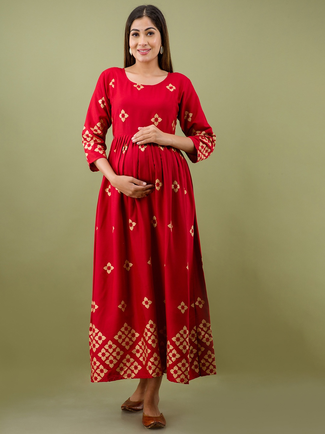 

Mialo fashion Floral Printed Maternity Ethnic Dress, Red