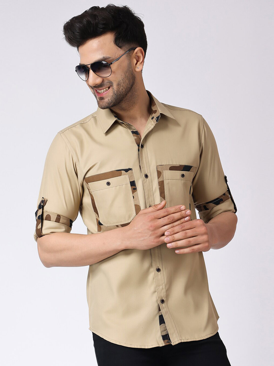 

Voroxy Spread Collar Cotton Casual Shirt, Khaki