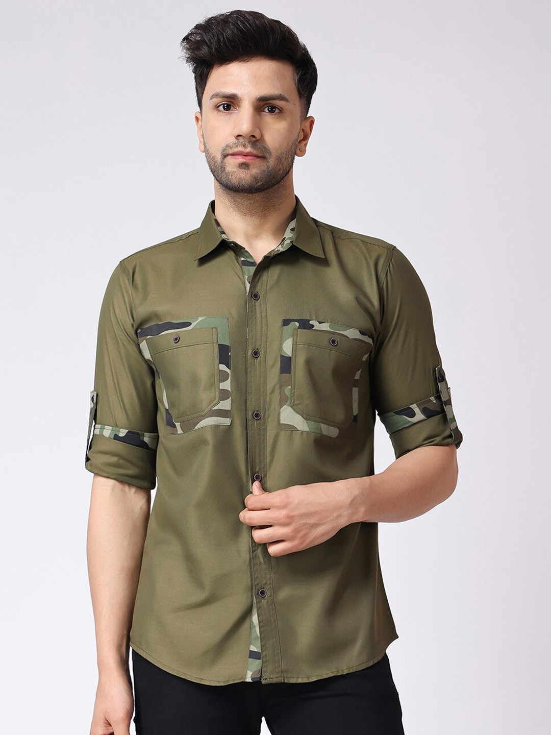 

Voroxy Spread Collar Cotton Casual Shirt, Green
