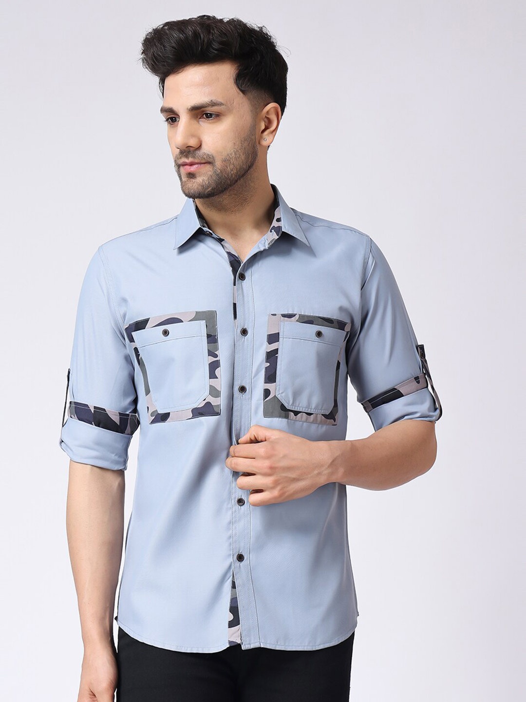 

Voroxy Spread Collar Cotton Casual Shirt, Blue