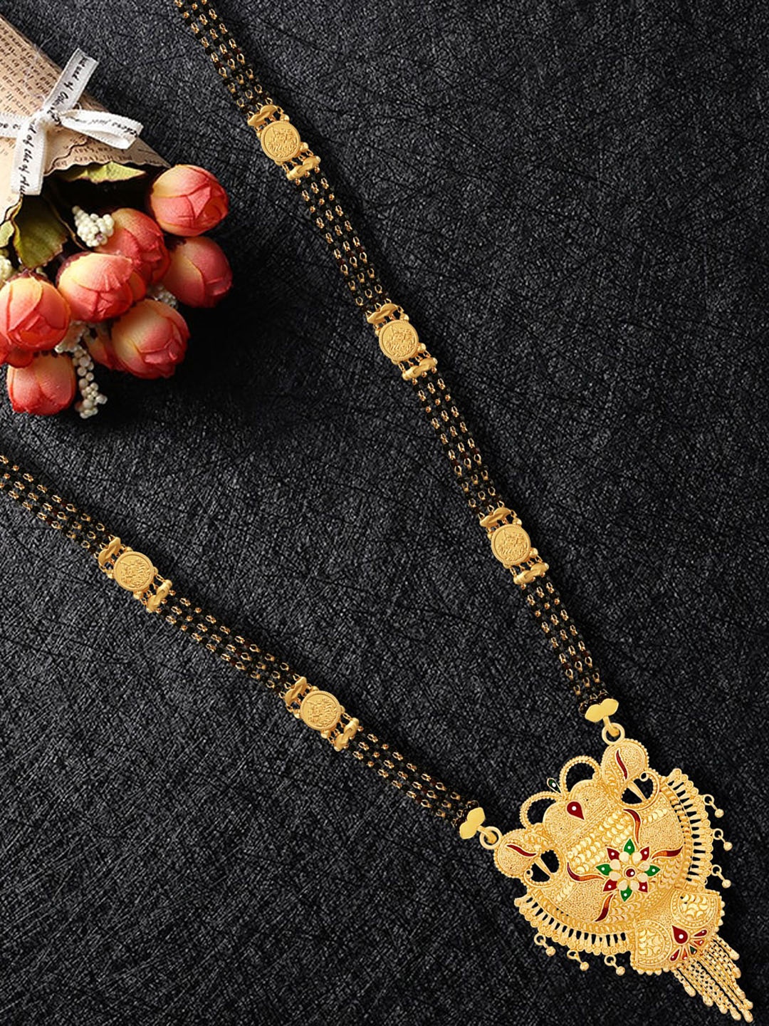

MANSIYAORANGE Gold-Plated Lakshmi Engraved Mangalsutra