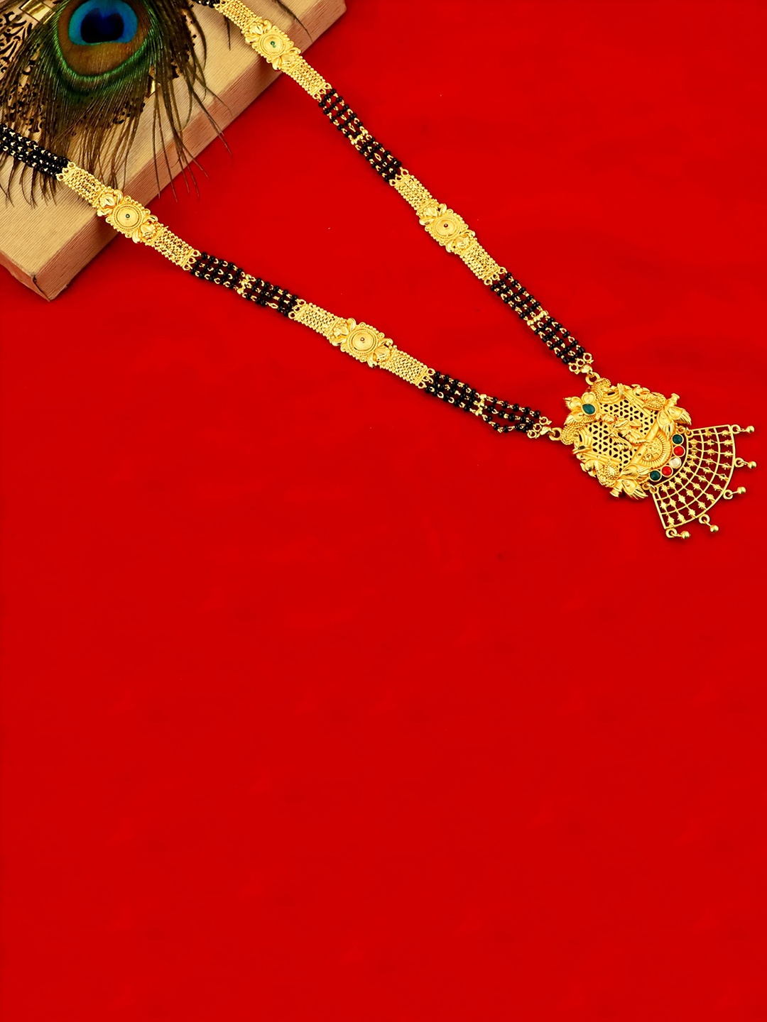 MANSIYAORANGE Gold-Plated Beaded Temple Design Mangalsutra