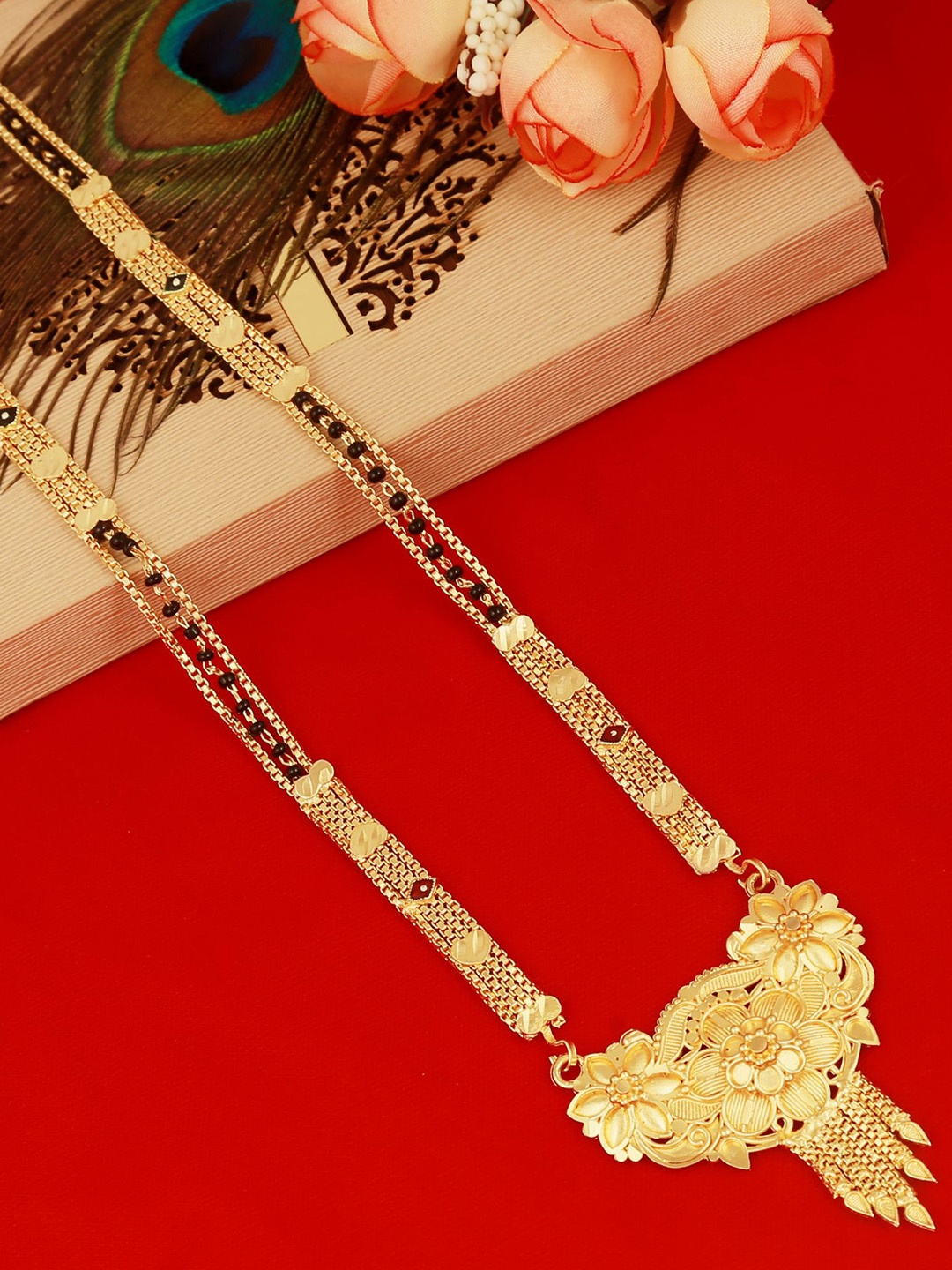 

MANSIYAORANGE Gold-Plated Beaded Traditional Filgree Design Mangalsutra