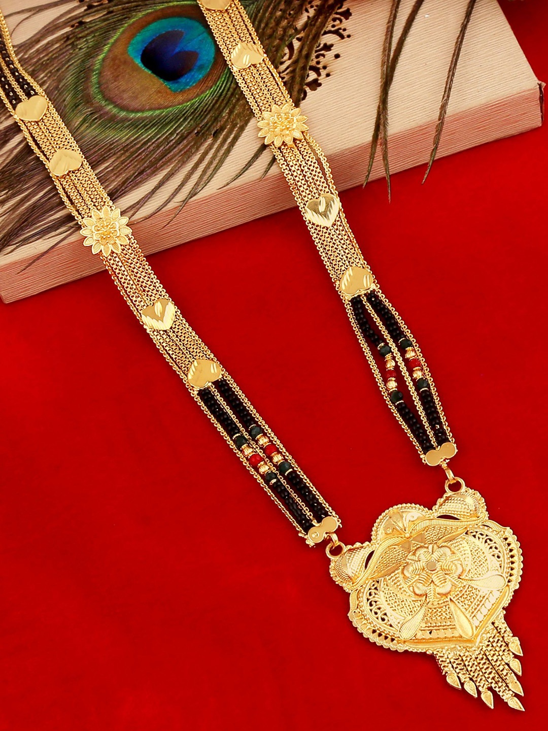 

MANSIYAORANGE Gold-Plated Beaded Traditional Filgree Design Mangalsutra
