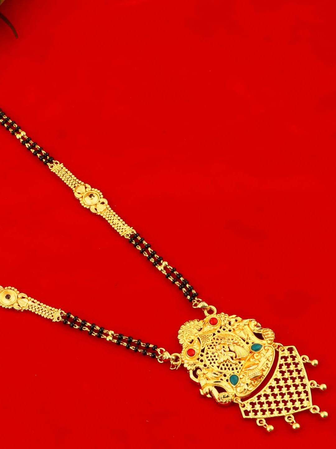 

MANSIYAORANGE Gold-Plated Beaded Temple Mangalsutra