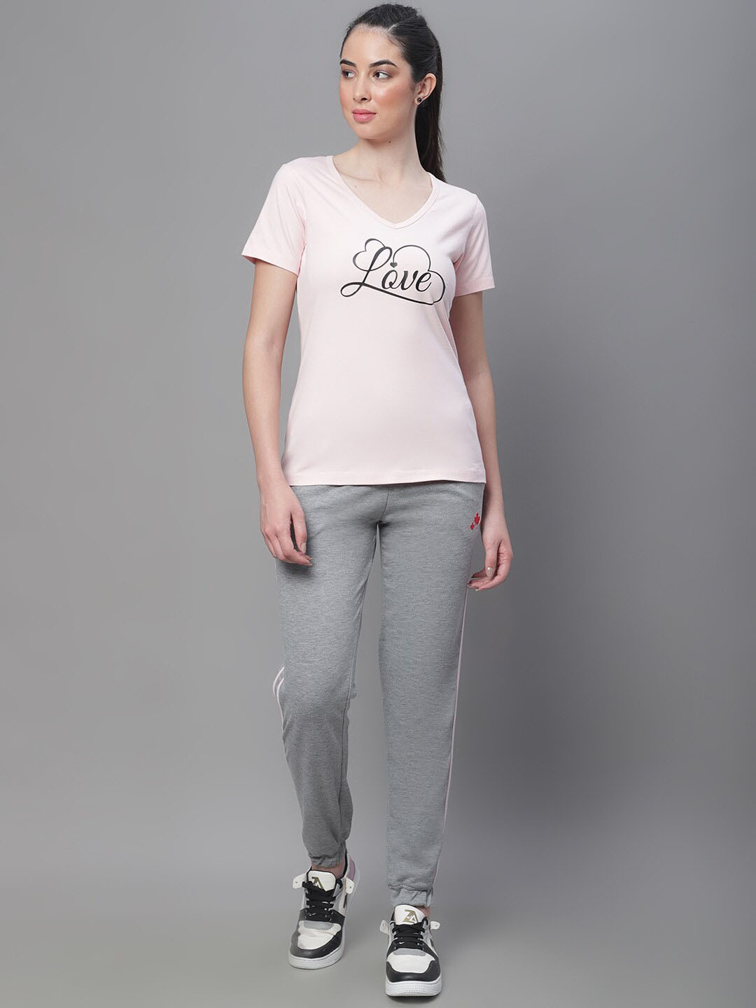 

Rute Women Typography Printed Cotton Sports T-shirt with Joggers, Grey