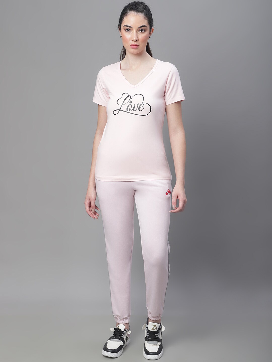 

Rute Women Women Typography Printed Cotton Sports T-shirt with Joggers, Pink