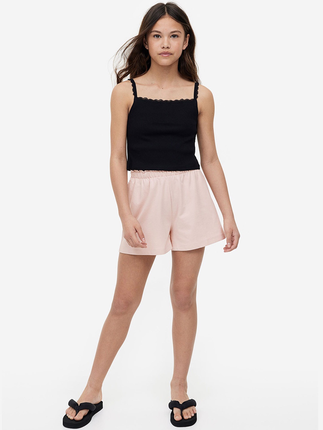 

H&M Girls Pure Cotton Paper Bag Sweatshorts, Pink