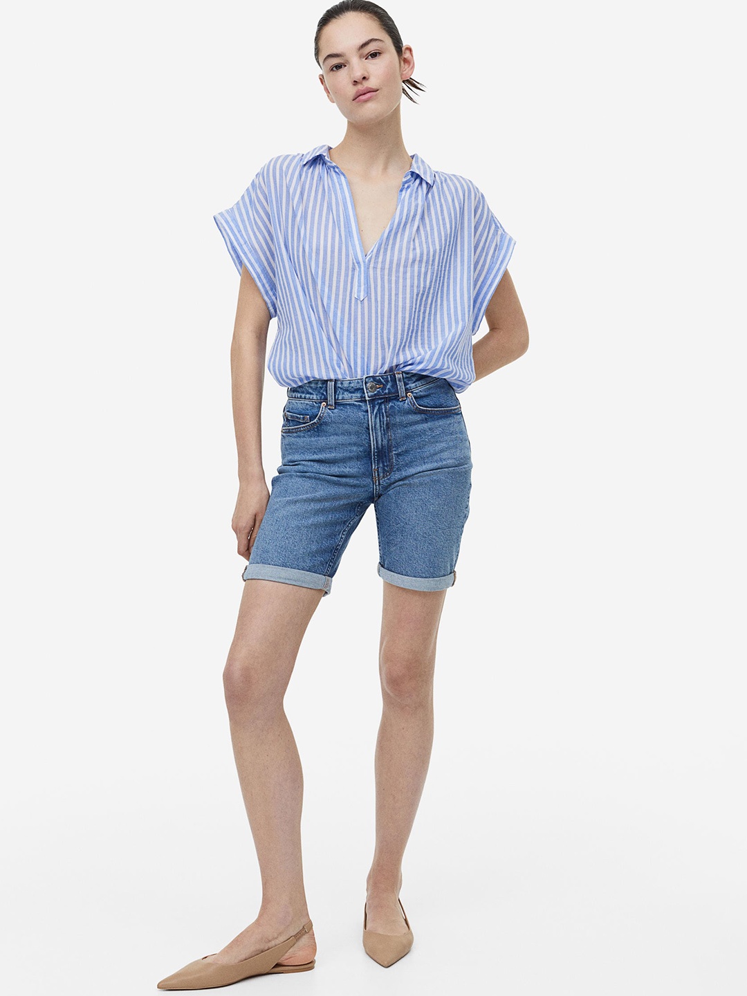 

H&M Women Slim Regular Denim Shorts, Blue
