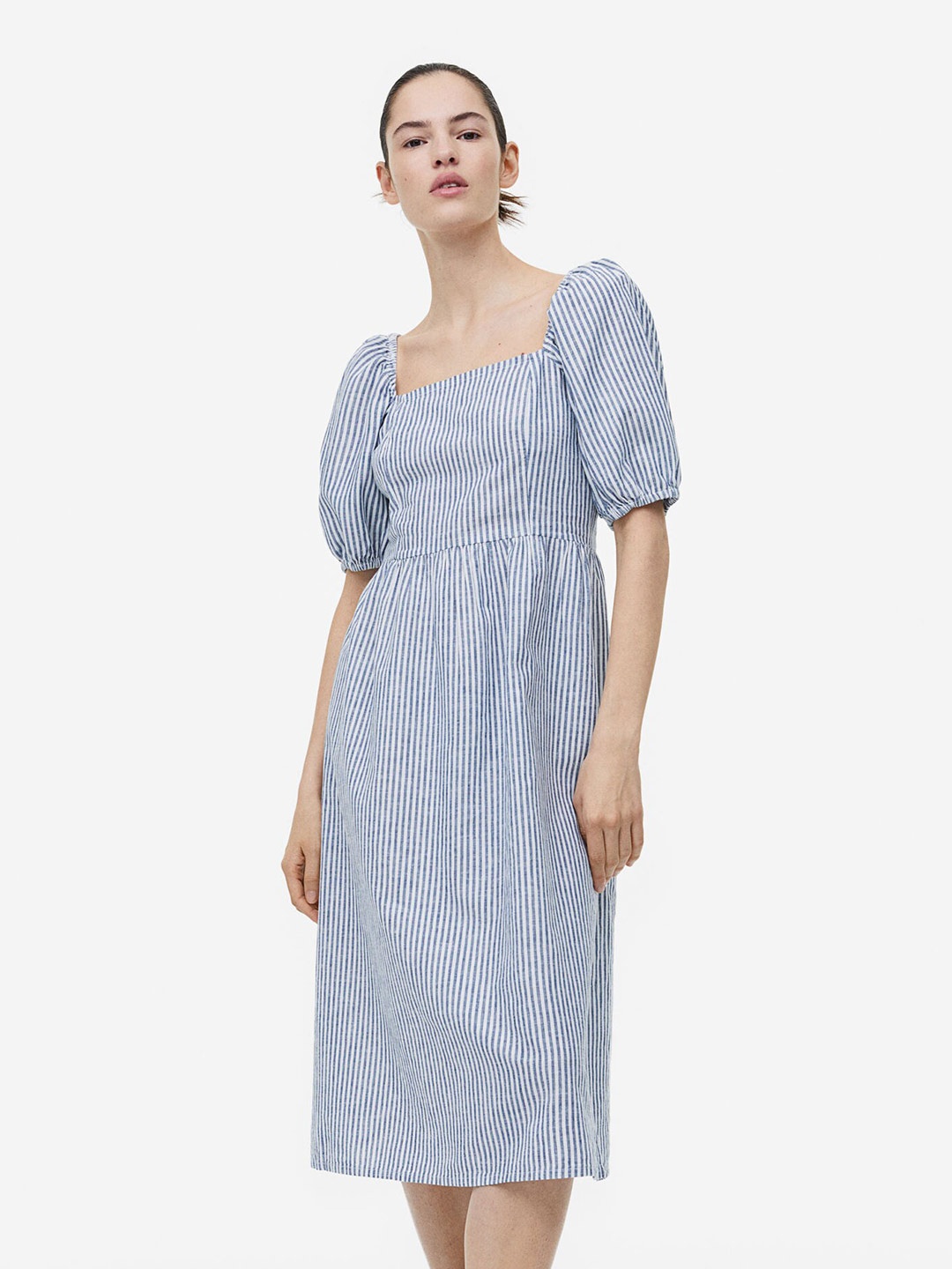 

H&M Linen-Blend Dress, Blue