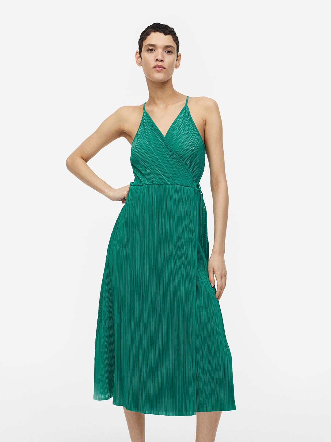 

H&M Pleated Wrapover Dress, Green