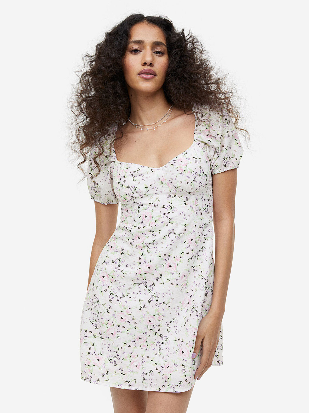 

H&M Puff-Sleeved Crepe Dress, White