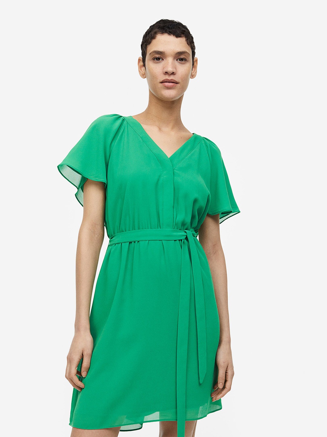 

H&M Women V-Neck Chiffon Dress, Green