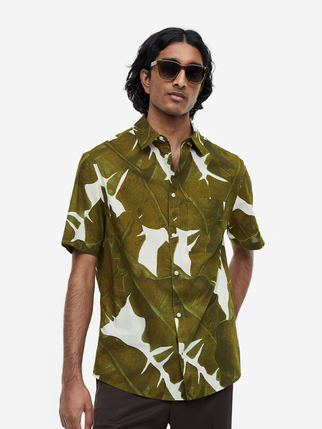 

H&M Pure Cotton Shirt Regular Fit, Green